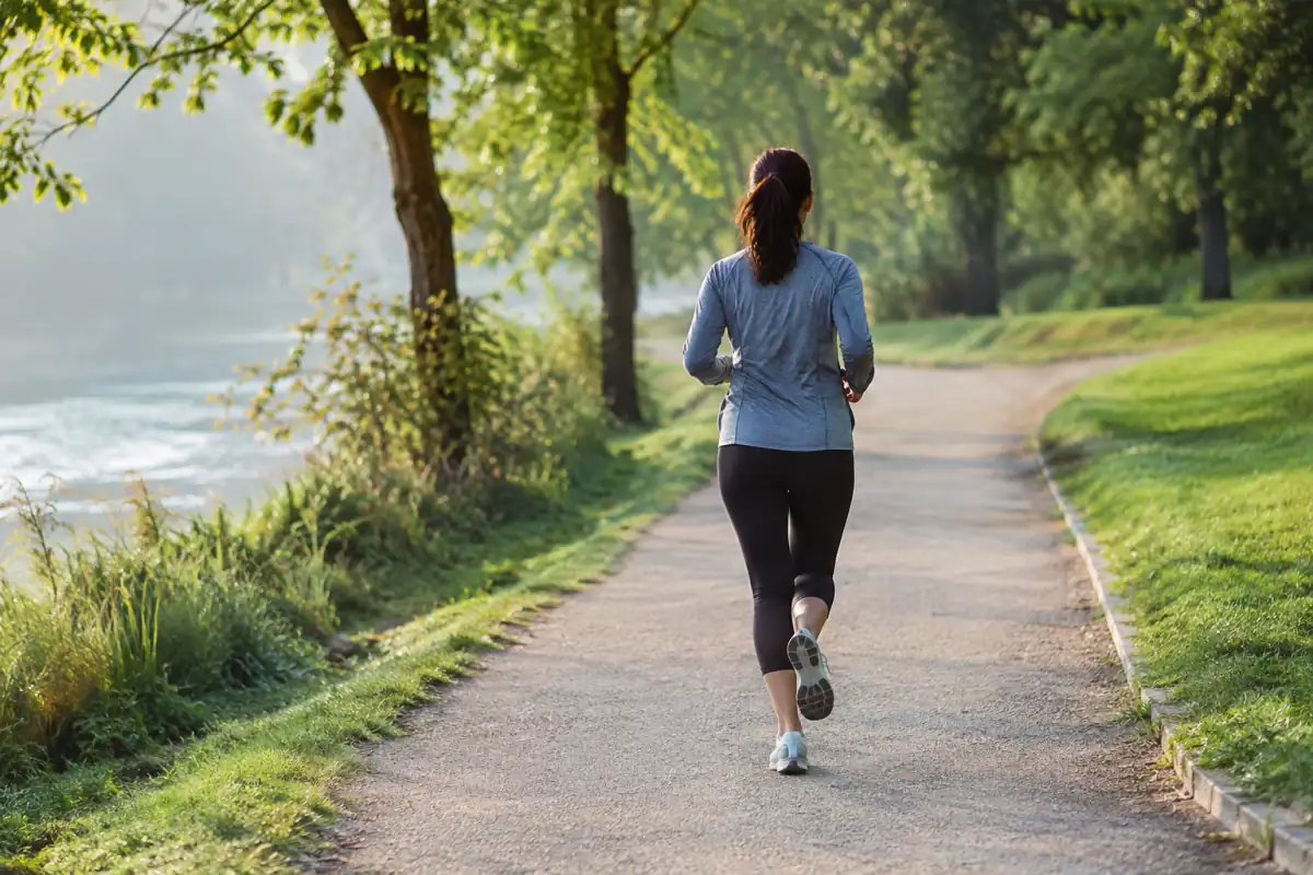 Une personne court seule sur un chemin de parc, exemple d’activité sportive autonome en plein air.